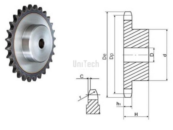 25,4 16B-1 Z=009 Звездочка с каленым зубом черновое отв.