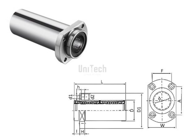 Линейный подшипник LMHP-30L-UU (d=30mm D=45mm L=123mm) CN