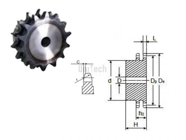 19,05 12B-2 Z=040 Звездочка с каленым зубом черновое отв.