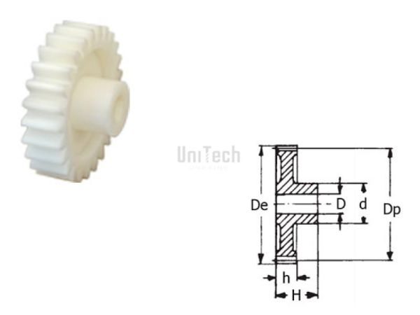 Шестерня M=1 Z= 75 Пластмассовая  (D=21~32)  PA6 30% армирование стекловолокном
