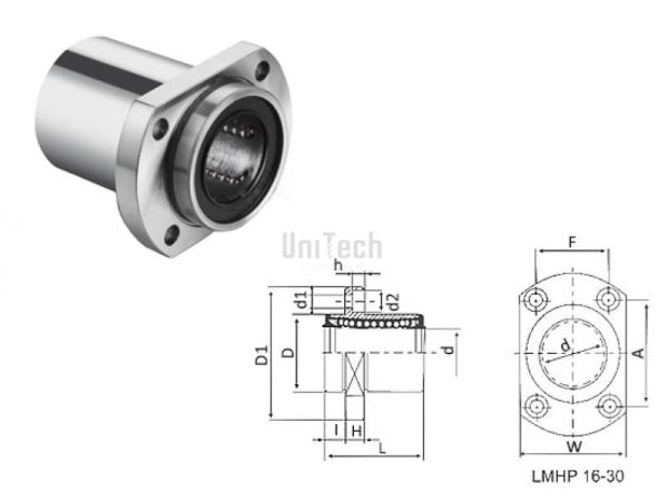 Линейный подшипник LMHP-30-UU (d=30mm D=45mm L=64mm) CN