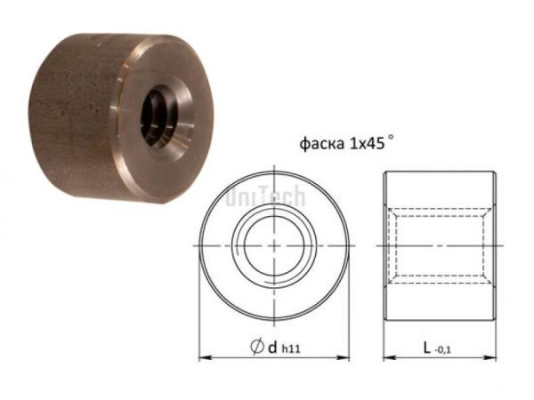 Трапеция 20x4 Гайка Правая цилиндрическая нерж. сталь d=45 L=30