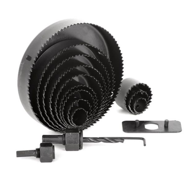 Набір корончатих свердел по деревині 19-127 мм 16 шт (19, 22, 29, 32, 38, 44, 54, 64, 76, 89, 102, 127 мм) INTERTOOL BT-0026