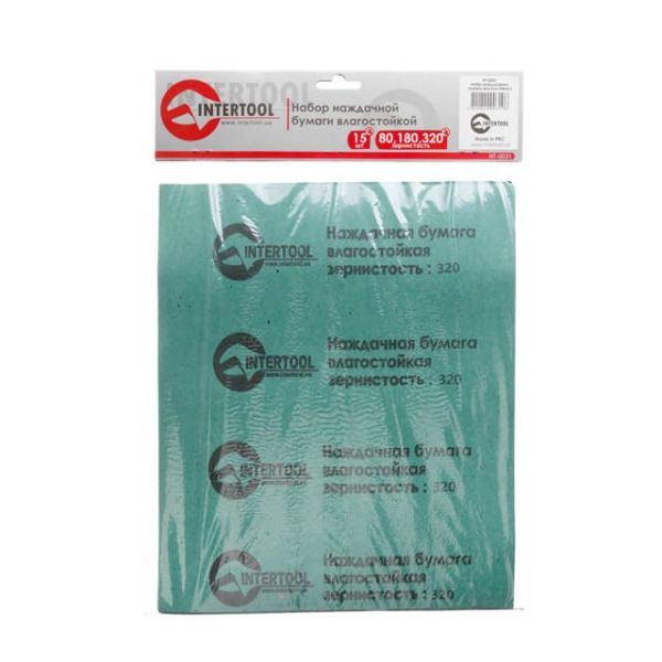 Набір наждакового паперу вологостійкого 15 шт. (80,180,320) INTERTOOL HT-0031