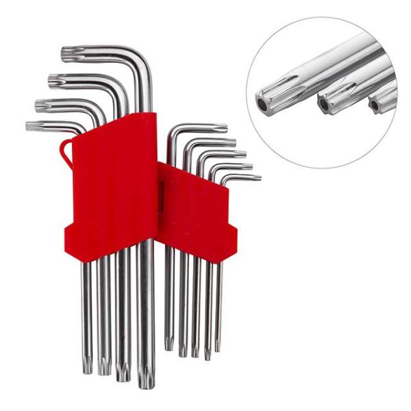 Набір ключів Г-подібних TORX з отвором 9 шт., Т10-Т50, CrV, Big INTERTOOL HT-0606