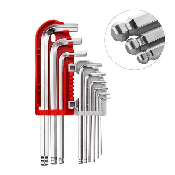 Набір ключів Г-подібних шестигранних із кулястим наконечником 9 шт., 1.5-10 мм, S2, PROF INTERTOOL HT-1813