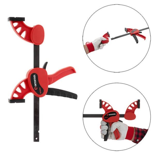 Струбцина автомат 150 * 60мм, зусилля затиску до 70 кг INTERTOOL HT-6115