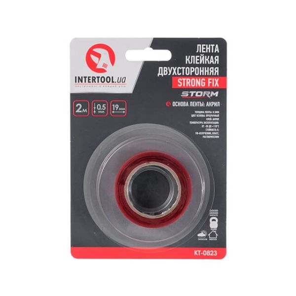 Стрічка клейка двостороння STRONG FIX 19мм * 2м * 0,5 мм, прозора, акрил, Storm INTERTOOL KT-0823