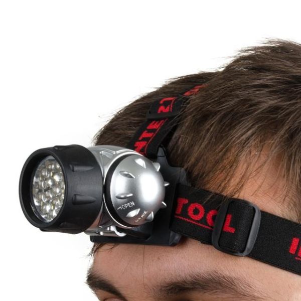 Ліхтар налобний світлодіодний, чотири режими роботи, 19 LED, батарейки 3 ААА. INTERTOOL LB-0301