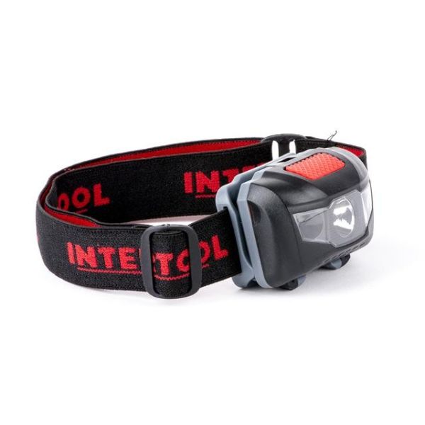 Ліхтар налобний світлодіодний, пиловологозахищений корпус, чотири режими роботи, 1 Вт + 2 LED, батарейки 3 ААА INTERTOOL LB-0302