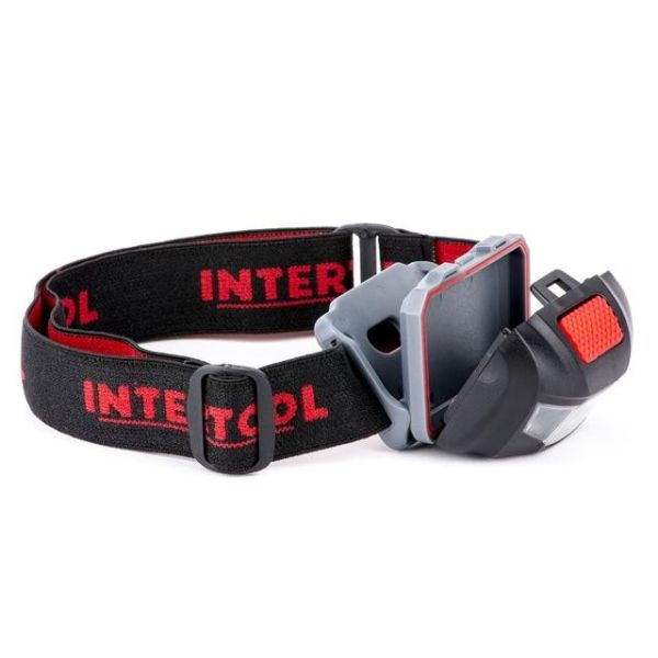 Ліхтар налобний світлодіодний, пиловологозахищений корпус, чотири режими роботи, 1 Вт + 2 LED, батарейки 3 ААА INTERTOOL LB-0302