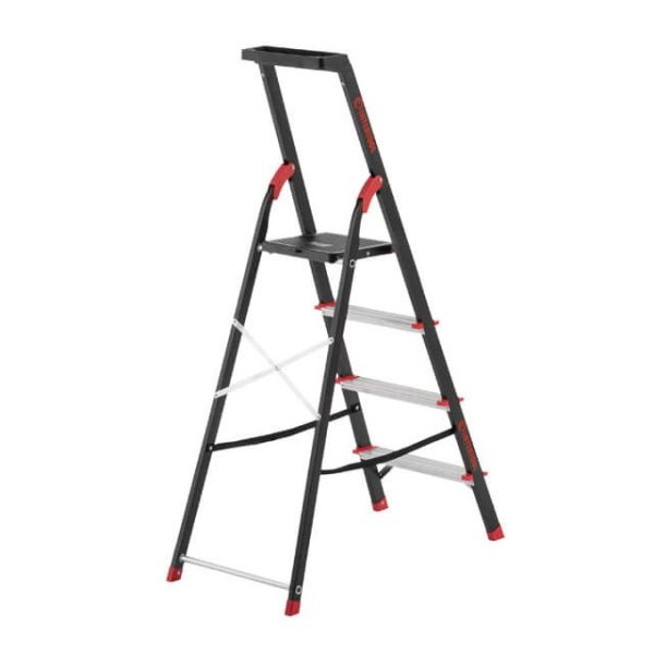 Драбина 4 сходинки, лоток для інвентарю, сталевий профіль, висота верхньої сходинки 850мм, 433х821х1350мм, 150кг INTERTOOL LT-0054