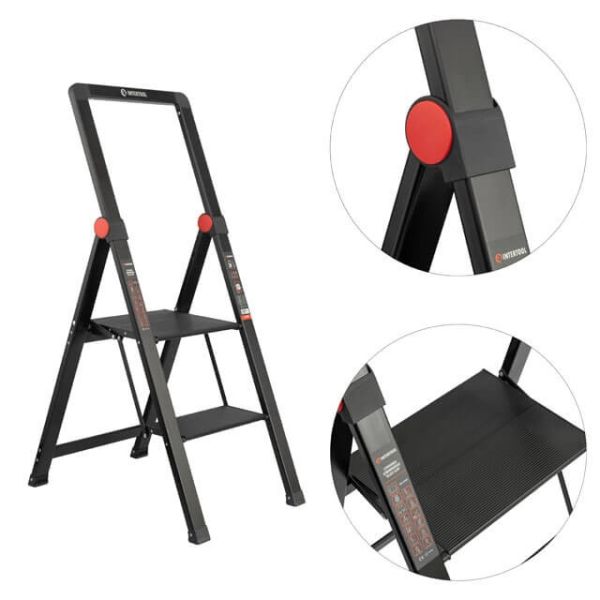 Драбина алюмінієва "Black Slim", 2 сходинки, висота верхньої сходинки 456мм, 150 кг, STORM INTERTOOL LT-5002