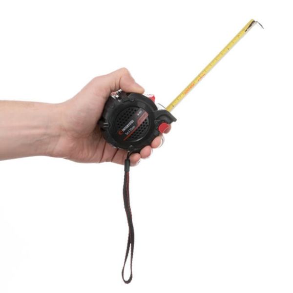 Рулетка з металевим полотном покритим нейлоном і магнітами на зачепі 5м * 25мм STORM INTERTOOL MT-0826