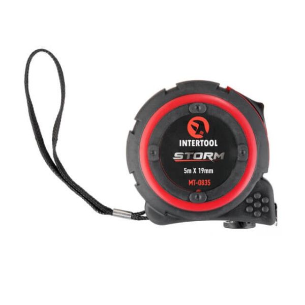 Рулетка з металевим полотном 5м * 19мм, нейлонове покриття полотна STORM INTERTOOL MT-0835