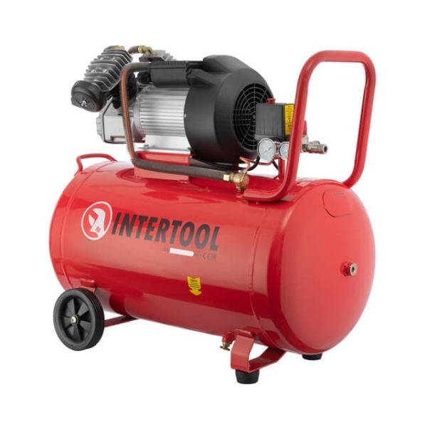 Компресор 100 л, 3 кВт, 220 В, 10 aтм, 420 л/хв, 2 циліндри. INTERTOOL PT-0008