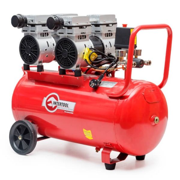 Компресор 50 л, 2x0.75, 220 В, 8aтм, 270 л/хвил, малошумний, безмасляний, 4 циліндри INTERTOOL PT-0023