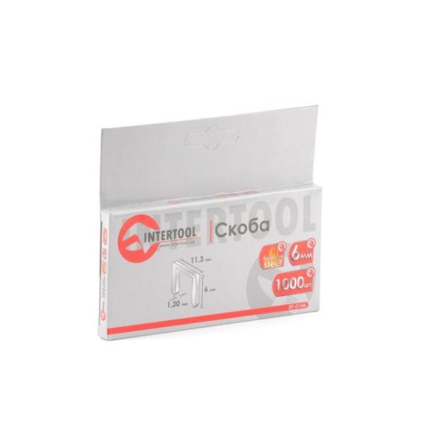 Скоба гартована 6 мм, уп. 1000 шт., ширина 11.3 мм, переріз 1.20 мм (під пістолети RT-0120, RT-0202) INTERTOOL RT-0146