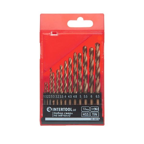 Набір свердел по металу DIN338 HSS 13шт (1.5-6.5), покриття Ti INTERTOOL SD-0013