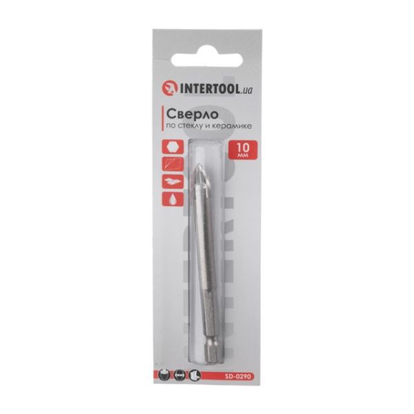 Свердло по склу та кераміці 10 мм HEX 1/4'' (6.35 mm) INTERTOOL SD-0290