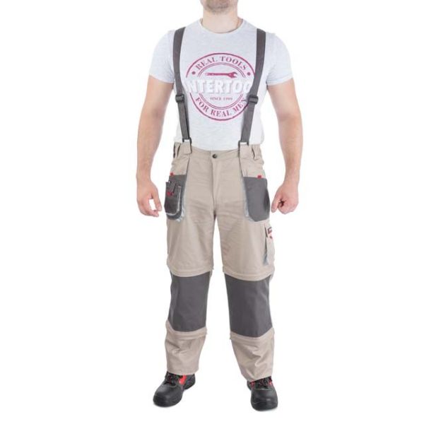 Брюки трансформер робочі з лямками 6 в 1, 100% бавовна, щільність 180 г / м2, XXXL INTERTOOL SP-3046