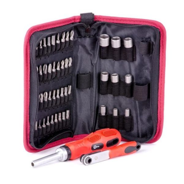 Викрутка реверсивна з трищіткою та набором насадок, в чохлі, 48 од. INTERTOOL VT-1048