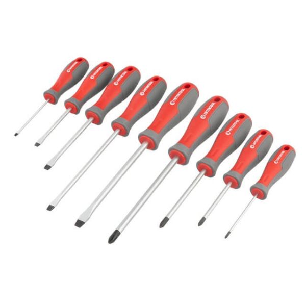 Набір викруток 9 од (SL3.0 * 75мм, SL5.0 * 75мм, SL6.0 * 100мм, SL6.0 * 150мм, SL8.0 * 150мм, PH0 * 75мм, PH1 * 75мм, PH2 * 100мм, PH3 * 150мм ) INTERTOOL VT-3349