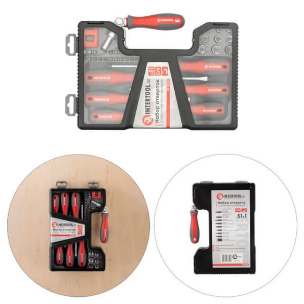 Набір викруток з комплектом насадок 51 од INTERTOOL VT-3352