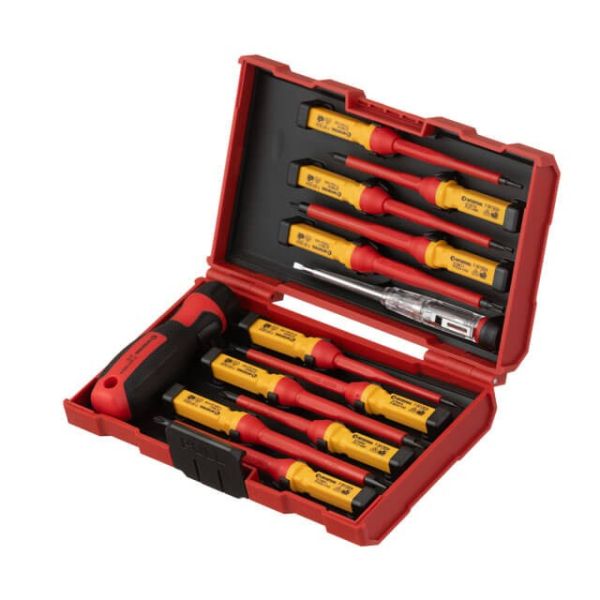 Набір ізольованих викруток з викруткою індикатором 14 од VDE (SL0.5 * 3.0 * 100мм, SL0.8 * 4.0 * 100мм, SL1.0 * 5.5 * 100мм, SL1.2 * 6.5 * 100мм, PH1 * 80мм, PH2 * 100мм, PZ1 * 80мм, PZ2 * 100мм, T10 * 100мм, T15 * 100мм, T20 * 100мм), STORM INTERTOOL VT-3614