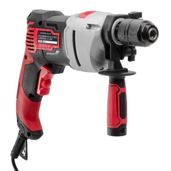 Дриль ударний 900Вт, 0-2800об/хв, 1,5-13мм, метал. корпус редуктора, самозатискний патрон INTERTOOL WT-0119