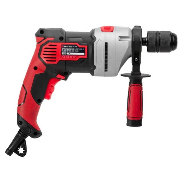 Дриль ударний 900Вт, 0-2800об/хв, 1,5-13мм, метал. корпус редуктора, самозатискний патрон INTERTOOL WT-0119