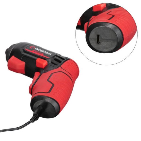 Викрутка акумуляторна, 4V, 5 Nm, літій-іон, 1.5 Ач, 200 об/хв, 4 насадки + біти, кейс INTERTOOL WT-0300