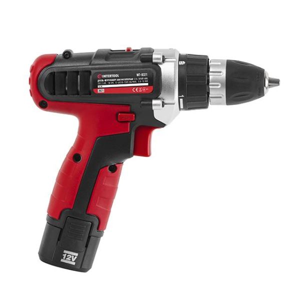 Дриль-шурупокрут акумуляторний, Li-Ion 12 В, 18 Nm, 1.3 Аг, 2 швидкості, 0-400/0-1500 об/хв, 2 акумулятора, 1 год заряджання INTERTOOL WT-0321