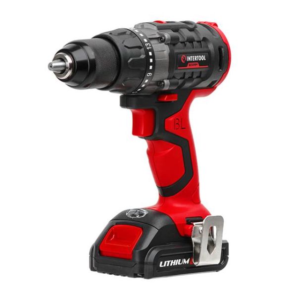 Дриль-шурупокрут акумуляторний з безщітковим двигуном 18 В, 50 Нм, 0-400/0-1500 об/хв, 1,5-13 мм, Li-Ion, 2x2.0 Аг, ЗП, кейс INTERTOOL WT-0331