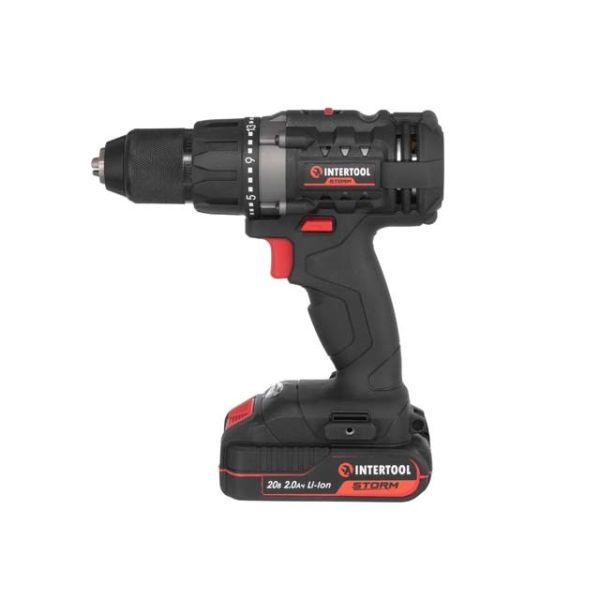 Дриль-шурупокрут акумуляторний 20 В, 50 Нм, 0-450/0-1700 об/хв, 2-13 мм, Li-Ion, 2.0 Аг, ЗП 2 А, кейс INTERTOOL WT-0351