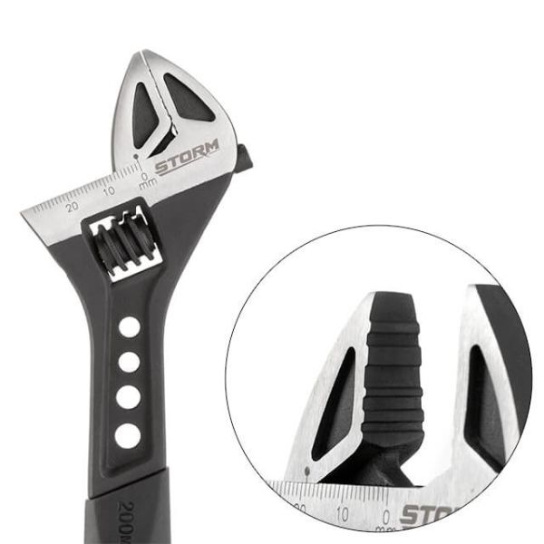 Ключ розвідний 200 мм кований, рукоятка TPR, HRC 40 ~ 50, Cr-V STORM INTERTOOL XT-0075