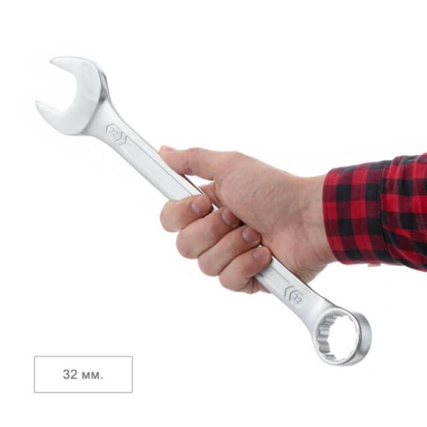 Ключ комбінований 32 мм, CrV, покриття Сатин-хром PROF DIN3113 INTERTOOL XT-1032