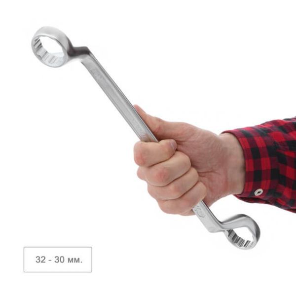 Ключ накидний 30-32 мм CrV, покриття сатин-хром PROF DIN3113 INTERTOOL XT-1230