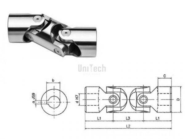 Шарнир кардановый SGOD202C KCSD d=20 D=42 L=128 1000 1/min + шпон. паз