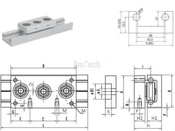Каретка роликовая MI 65 A=65 B=115