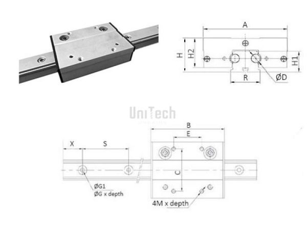 Каретка роликовая LGA30 A=100 B=120