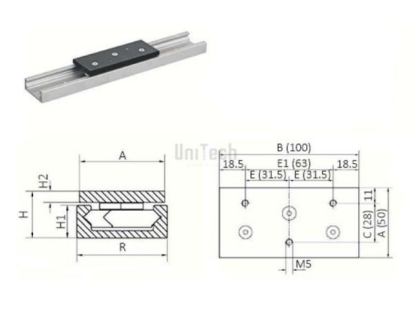 Каретка роликовая Radia R52-A-AC A=50 B=100