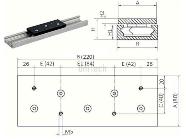 Каретка роликовая Radia R80-B-AC A=80 B=220