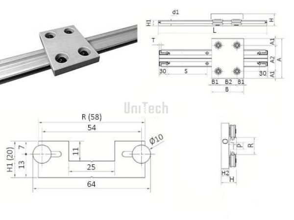 Каретка роликовая M106 A=120 B=80