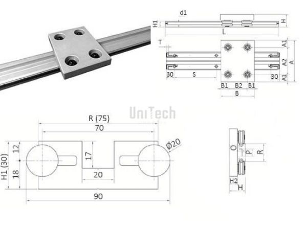 Каретка роликовая M416 A=200 B=180