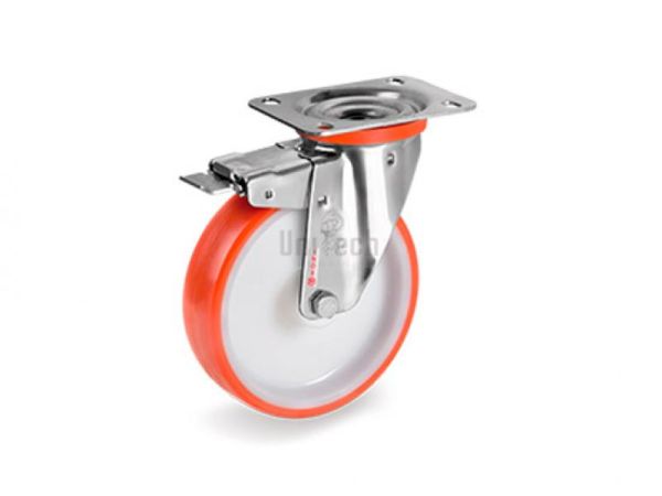 Колесо 60 (d=150) с поворотным кронштейном из нерж стали, передний тормоз, роликовый подшипник