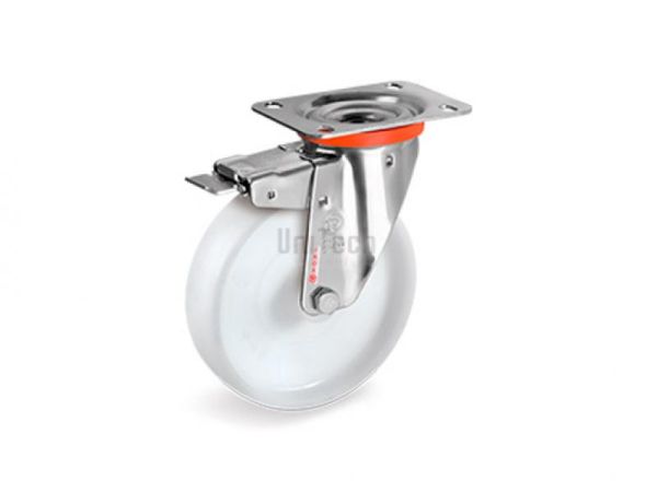 Колесо 68 (d=175 H=215) с поворот, кронштейном из нерж. стали, перед, тормоз, подшипник скольжения