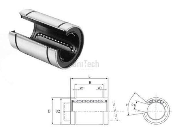 Линейный подшипник LMEOP-12-UU  (d=12mm D=22mm L=32mm) CN