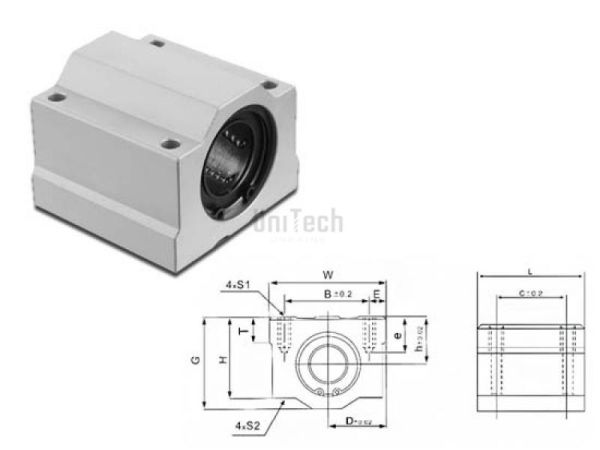 Линейный подшипниковый блок 10-KBA-UU (d=10mm BxC=28x21mm) CN