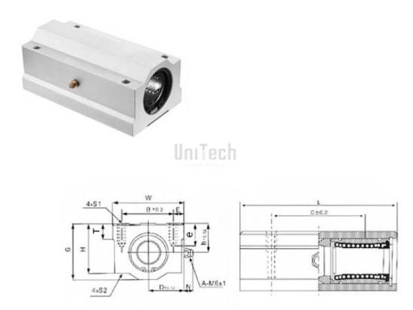 Линейный подшипниковый блок KBA-10L-UU(d=10mm BxC=28x46mm) CN